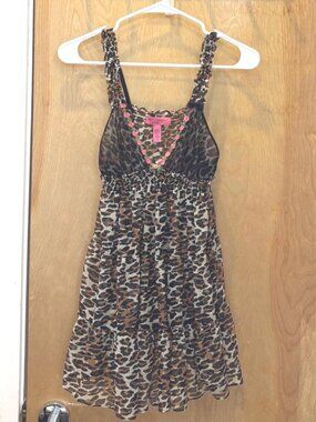 Betsey Johnson Babydoll - Leopard & Rose Camisole Chemise Lingerie - Y2K Vintage